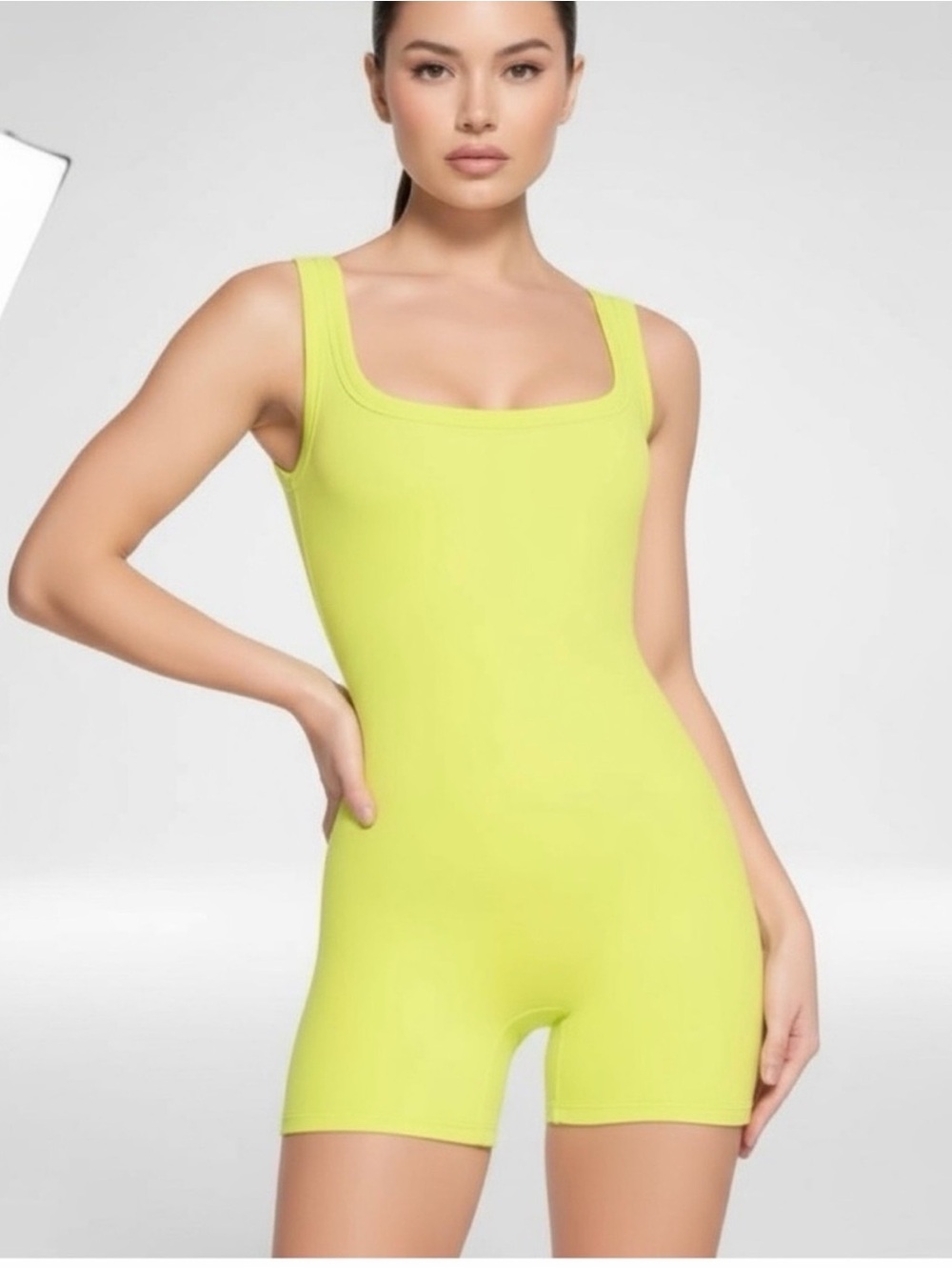 SKIMS Ribbed Romper Neon Yellow  Women's Bodysuit M